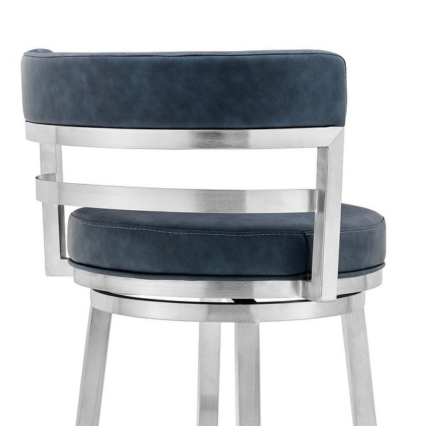 Madrid Modern Swivel Counter/Bar Stool in Faux Leather and Brushed Stainless Steel