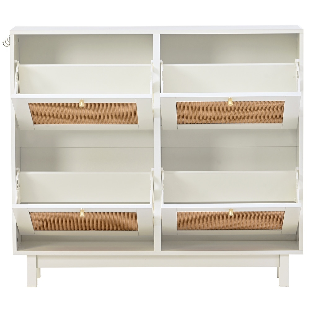 Rattan 2 Tier Shoe Cabinet with 4 Flip Drawers