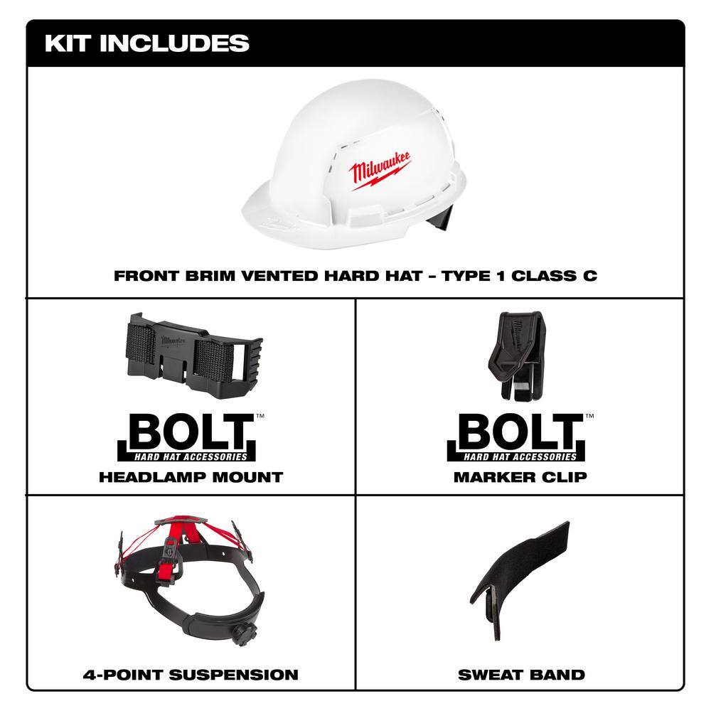 MW BOLT White Type 1 Class C Front Brim Vented Hard Hat 48-73-1000