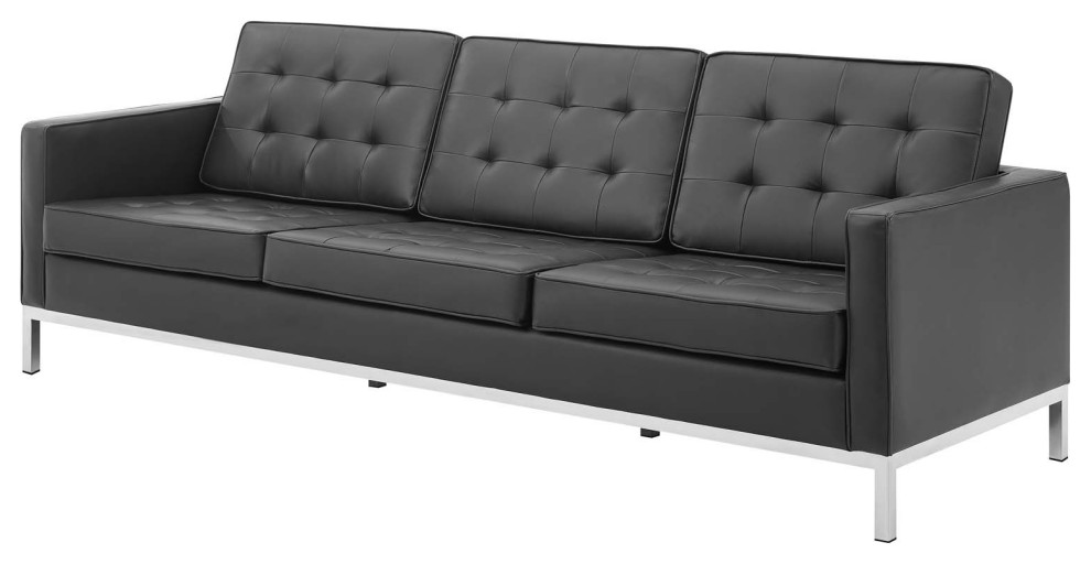 Modern Lounge Lobby Sofa  Faux Vinyl Leather Metal Steel  Black Silver   Contemporary   Sofas   by House Bound  Houzz