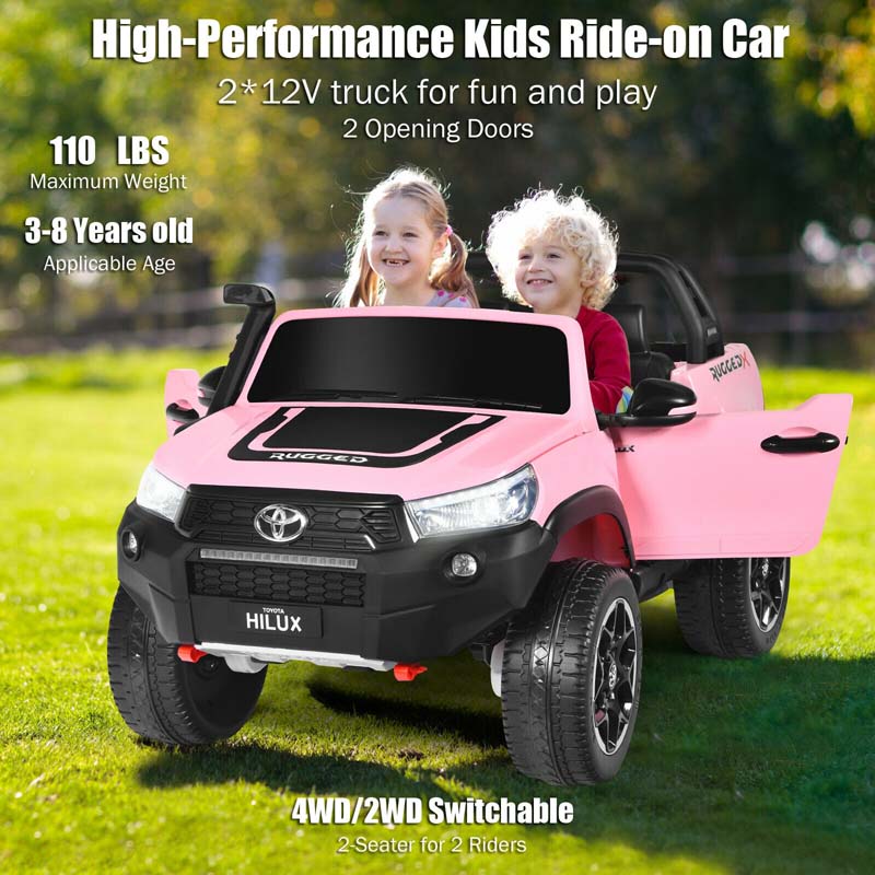 Licensed Toyota Hilux 2-Seater Kids Ride on Car 4WD 2x12V Battery Powered Riding Toy Truck with Remote