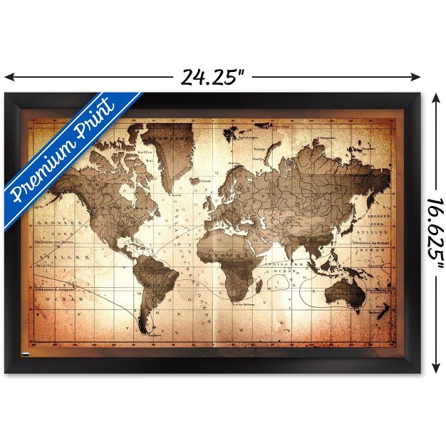 Trends International Map Brown Framed Wall Poster Prints