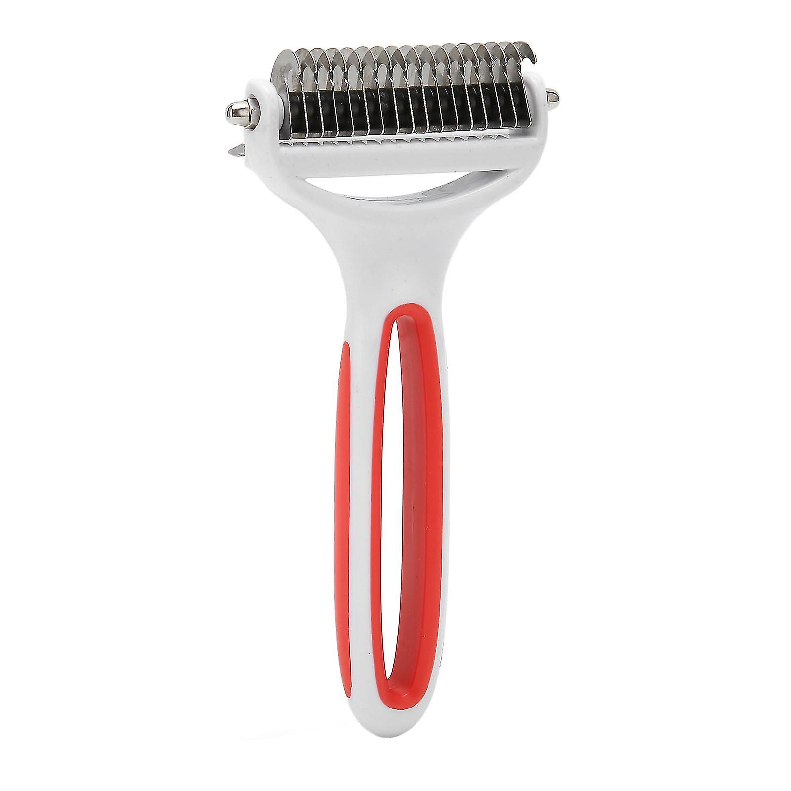 2 in 1 Pet Grooming Brush Washable Pet Dematting Comb Deshedding Tool Undercoat Rake for Cat Dog Removing Knots Tangles S Red