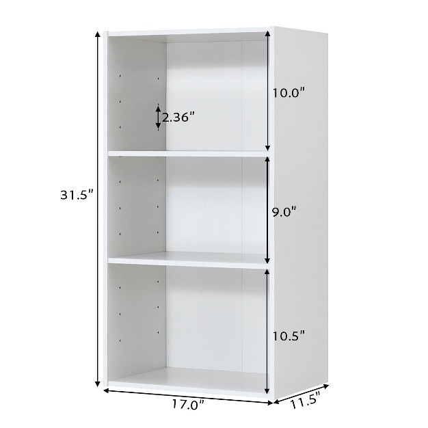 Costway 3 Tier Open Shelf Bookcase Multi functional Storage Display Cabinet Furni White