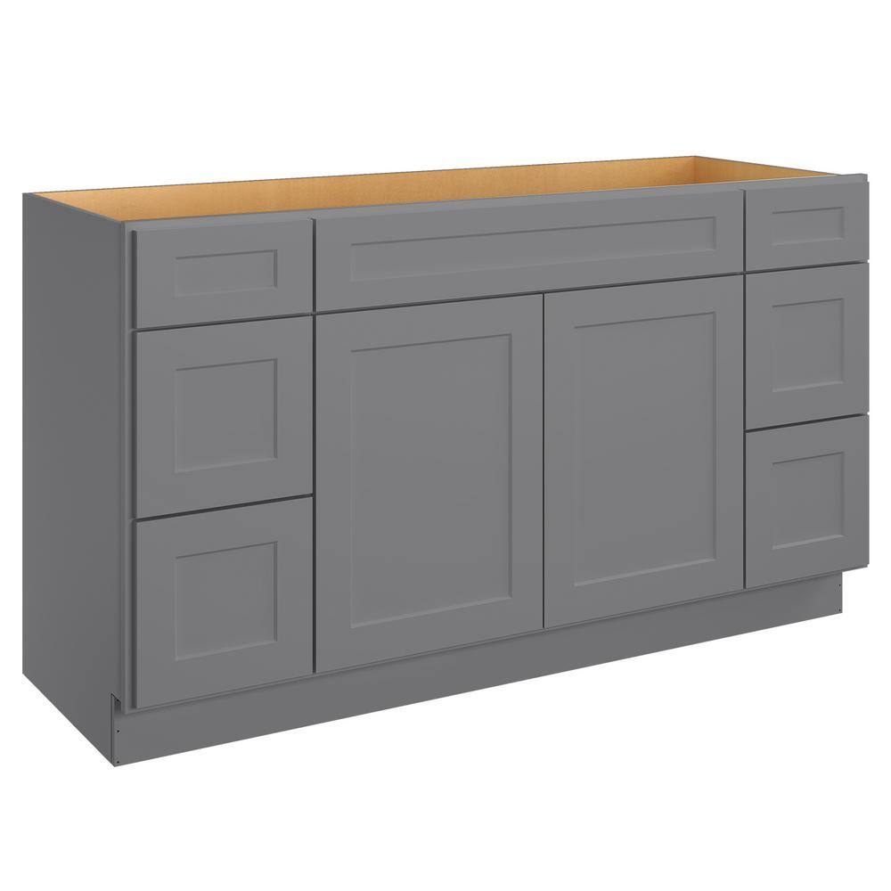 HOMEIBRO 60 in.W x 21 in.D x 34.5 in.H in Shaker Grey Plywood Ready to Assemble Floor Vanity Sink Drawer Base Kitchen Cabinet HD-SG-VDDB60-A