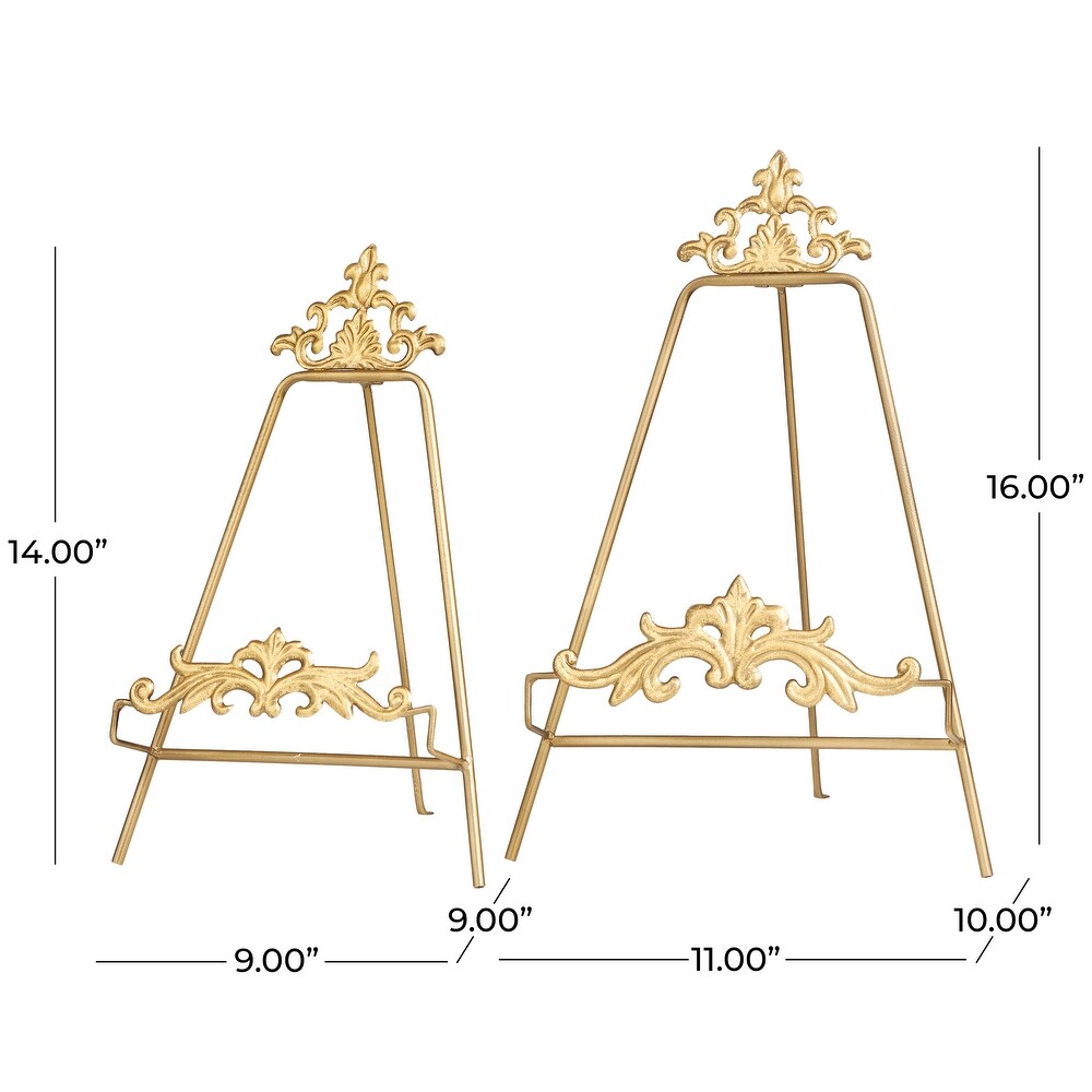 Gold Metal Ornate Arabesque Tabletop Scroll Easel (Set of 2)