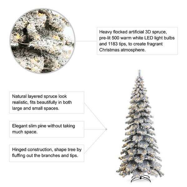 Glitzhome 7.5ft/9ft/12ft PreLit Flocked Layered Spruce Artificial Christmas Trees