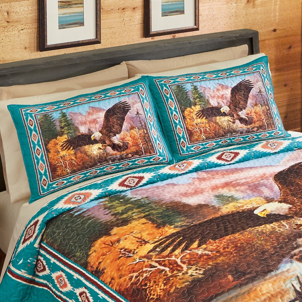 Majestic Eagle Scene Aztec Border Pillow Shams   Set of 2