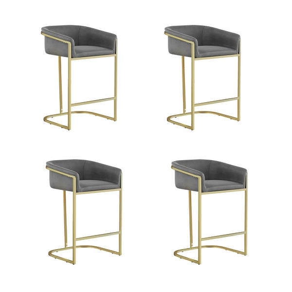 4pcs Modern Velvet Upholstered Counter Height Arm Bar Stools