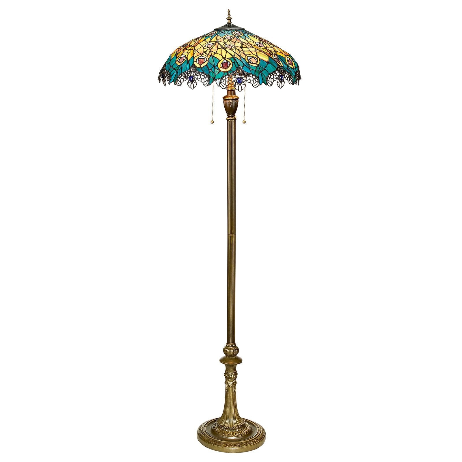 Design Toscano  Art Nouveau Peacock Tiffany Style Stained Glass Floor Lamp