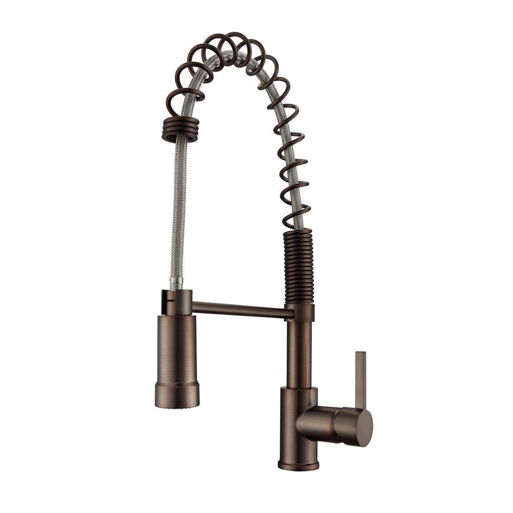 Barclay Products Nueva Single Handle Deck Mount Spring Gooseneck Pull Down Spray Kitchen Faucet with Lever Handle 1 in Oil Rubbed Bronze KFS418-L1-ORB