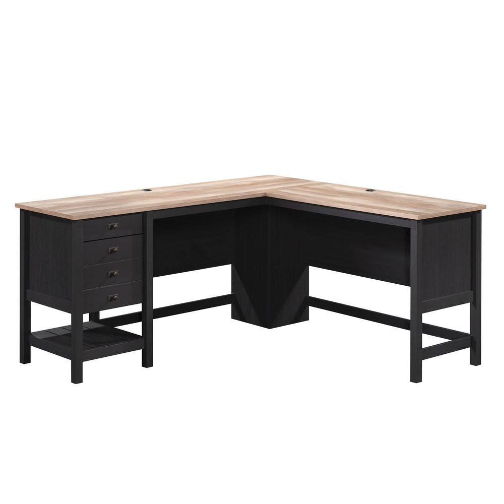 SAUDER Cottage Road 65.118 in. L-Shape Raven Oak Computer Desk with File Storage 431264