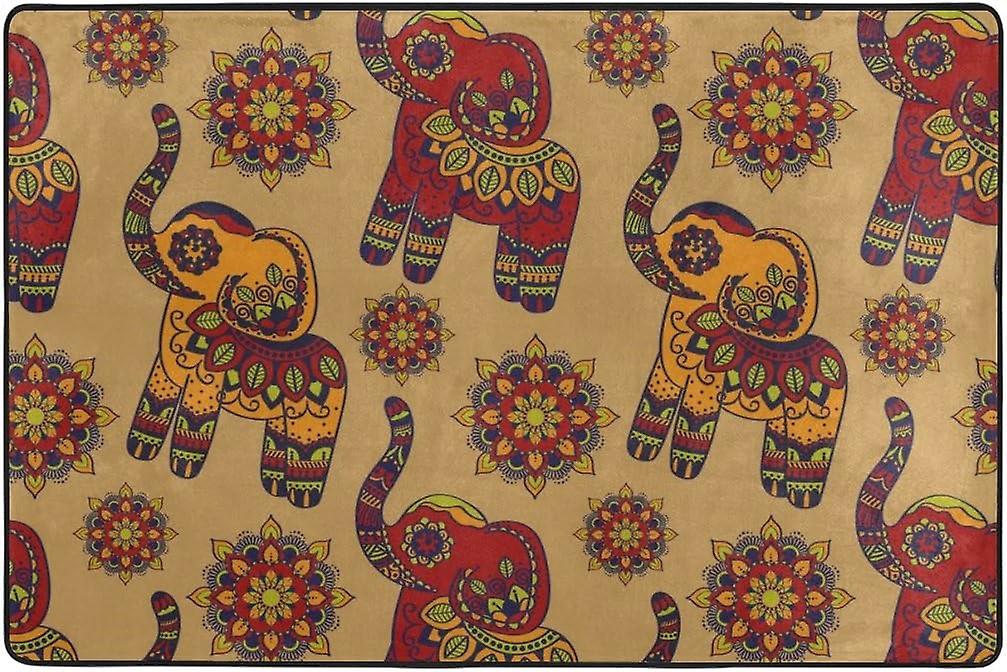 Colourlife Lightweight Carpet Mats Area Soft Rugs Floor Mat Doormat Decoration For Rooms Entrance 36 X 24 Inches Ethnic Elephants