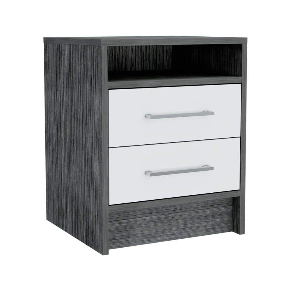 TUHOME Eter 2 Drawer Nightstand End Table with Metal Handles and Open Shelf