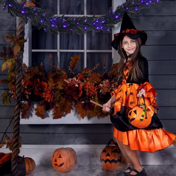 9 Feet Prelit Christmas Halloween Garland with 50 Purple LED Lights