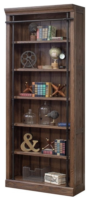 Martin Furniture Avondale 5 Adjustable Shelf Tall Wood Bookcase in Wall Oak   Industrial   Bookcases   by Martin Furniture  Houzz