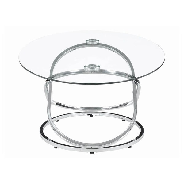 Modern 3 Piece Coffee Table Set with 2 End Tables， Glass Tabletop， Chrome