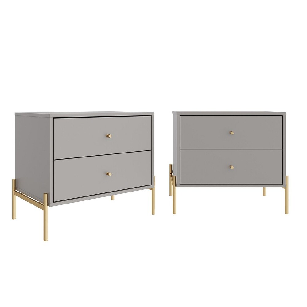 Manhattan Comfort Jasper Full Extension Drawer Nightstand in White Gloss (Set of 2)