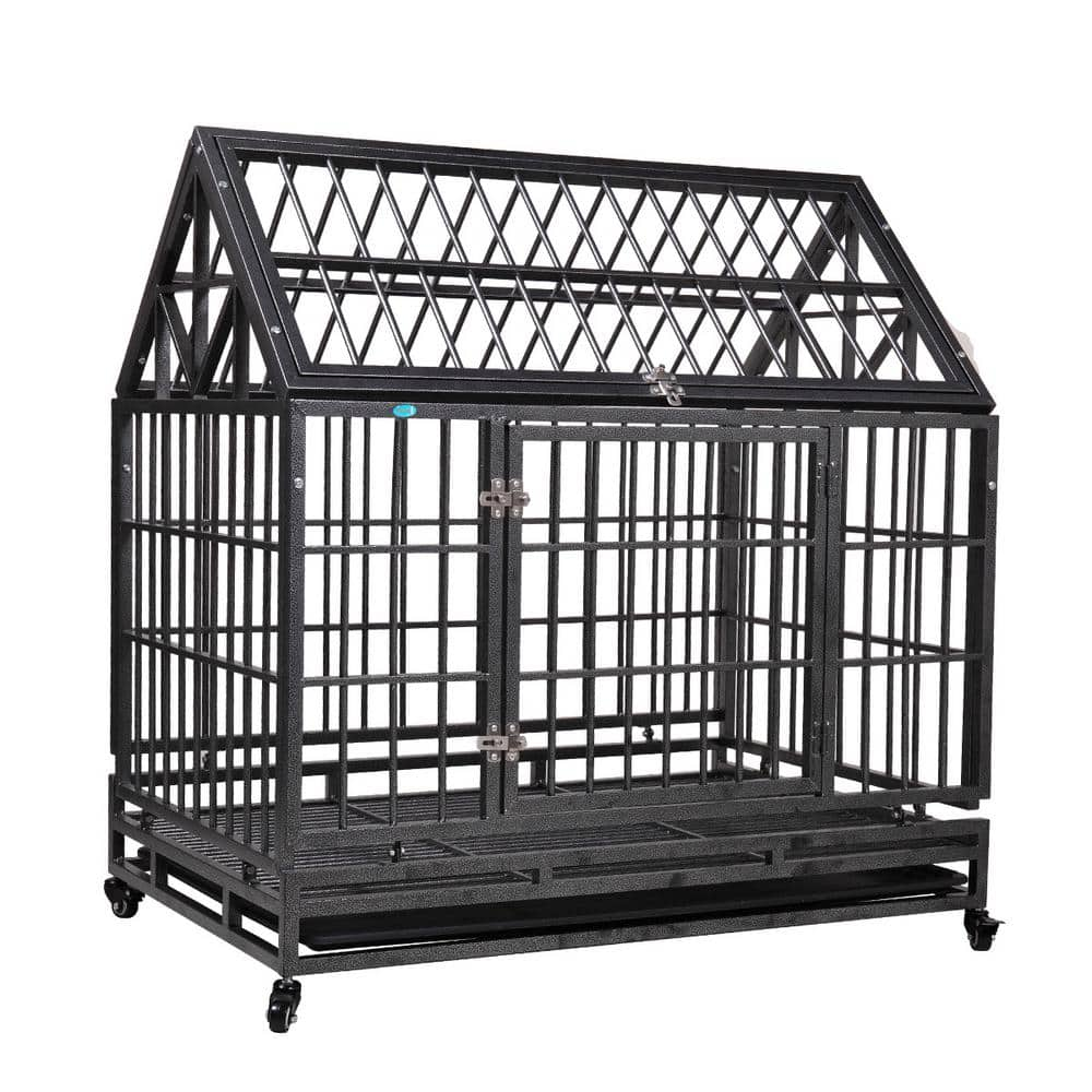 COZIWOW 3.5 ft. L x 2.3 ft. W x 3.6 ft. H Heavy Duty Dog kennel Crate with 4 Wheels and Tray CW12K0312