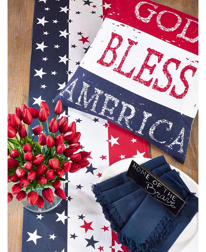 Saro Lifestyle Red White Blue 4Th Of July Cotton Table Runner