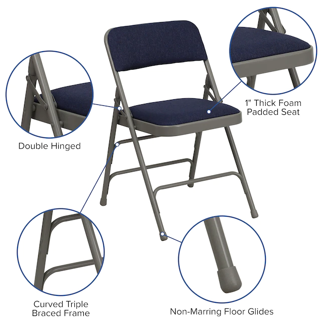 Flash Furniture Navy Fabric/Gray Frame Banquet Folding Chair with Upholstered Seat (Indoor)