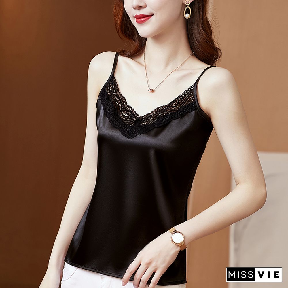 Ladies Tops Camisole Summer With Lace Silk Top Cami For Women Black Strap Top Tank White Basic Tops Women Clothes