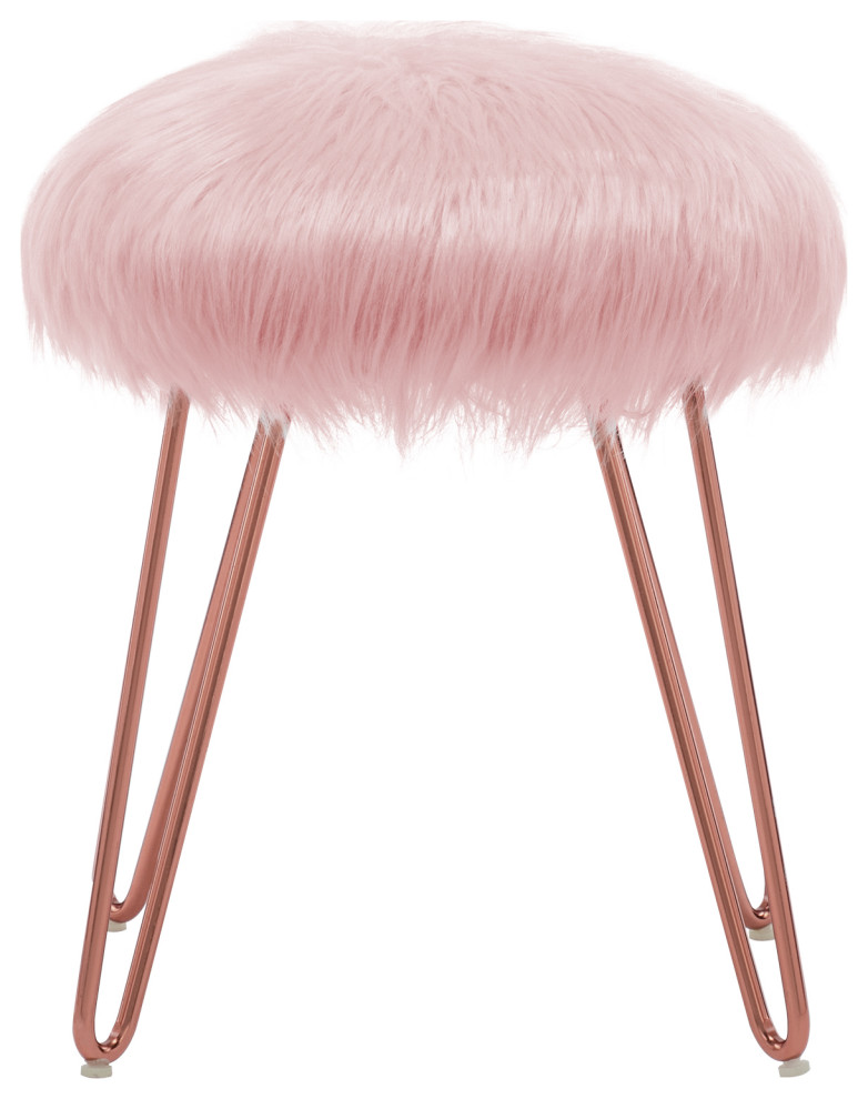 Fluffy Faux Fur Hairpin Legs Vanity Stool   Midcentury   Vanity Stools And Benches   by Duhome inc  Houzz