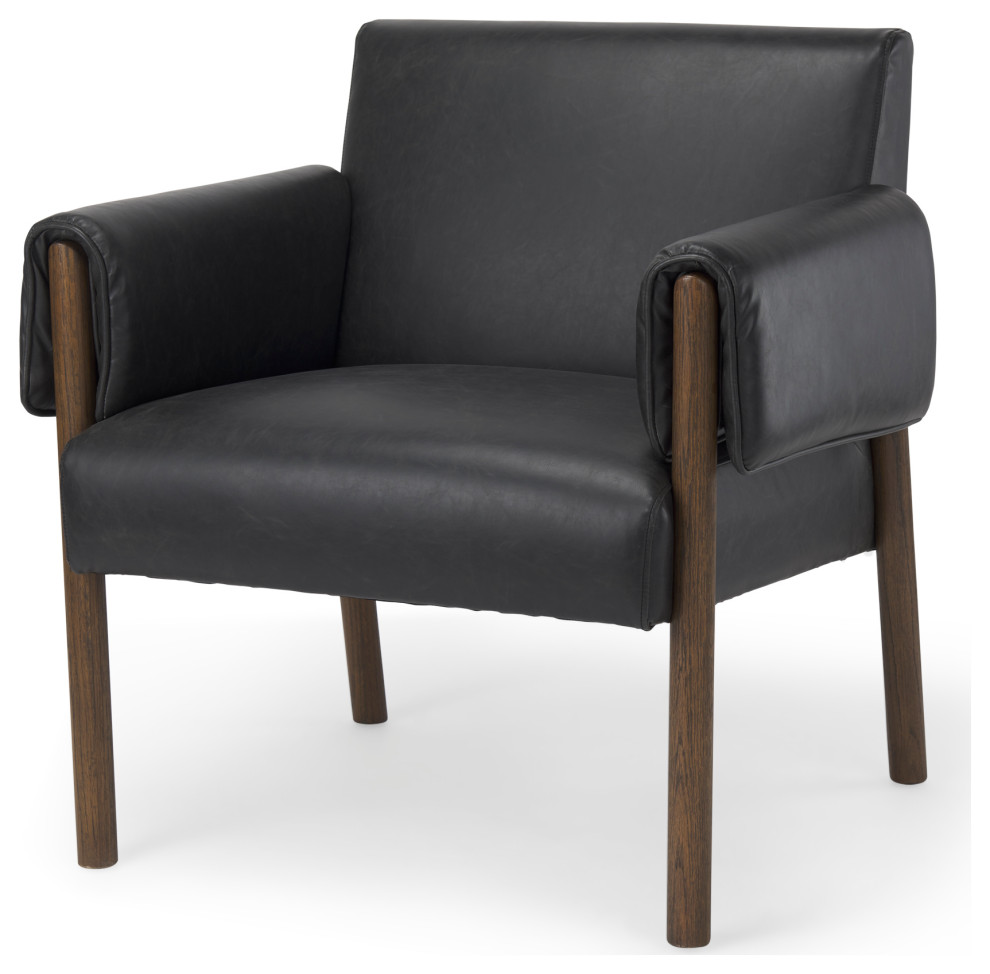 Ashton Black Faux Leather w/ Dark Brown Solid Wood Accent Chair   Transitional   Armchairs And Accent Chairs   by Mercana  Houzz