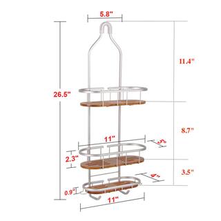 Utopia Alley Tia Over-the-Showerhead Caddy in Rustproof Satin Chrome Finish with 3 Teak Shelves SHC6TK