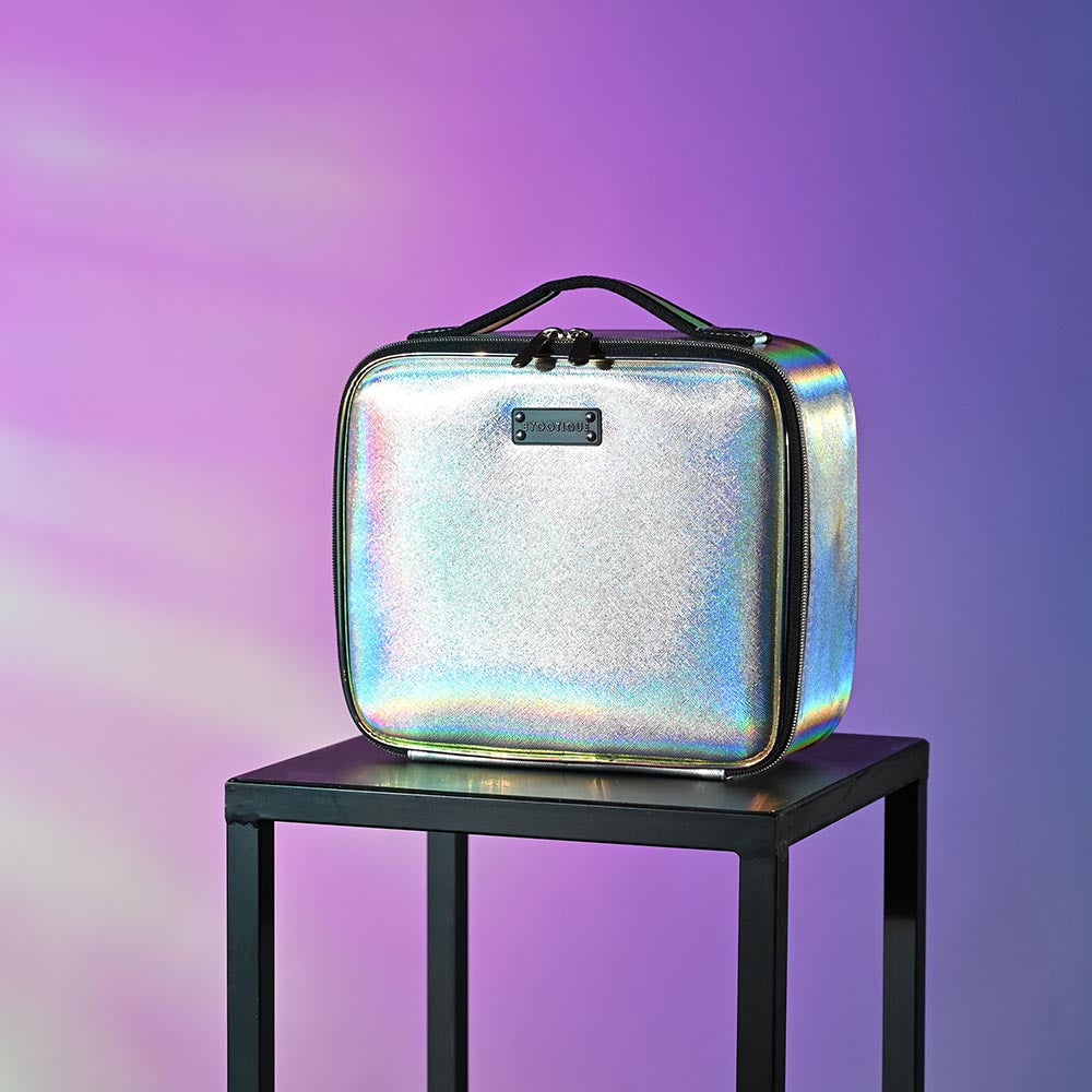 Yescom Iridescent Makeup Vanity Case with Mirror & Brush Holder