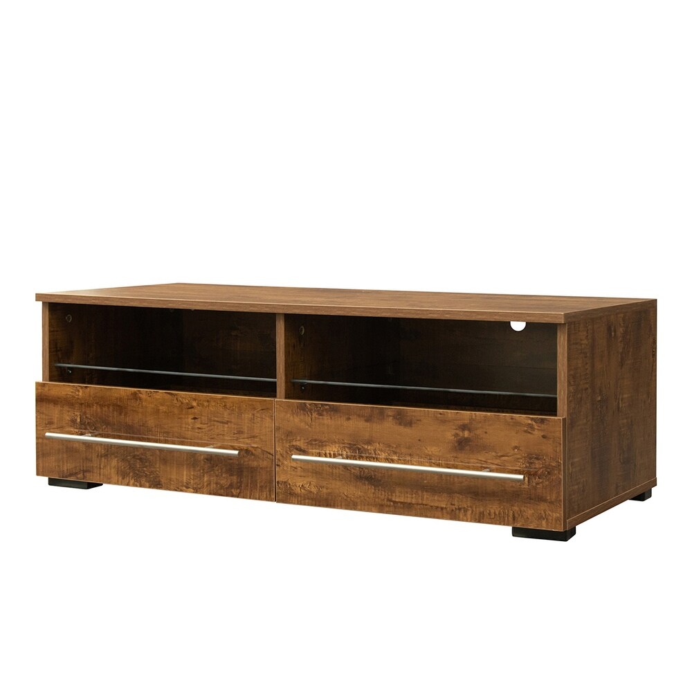 Mid century Modern Style TV Stand with 2 Drawers and LED Light