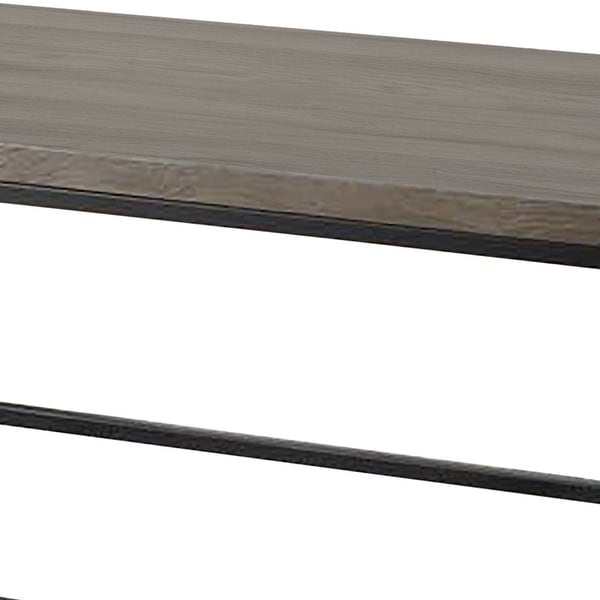 Industrial Style Minimal Coffee Table With Wooden Top And Metallic Base， Gray