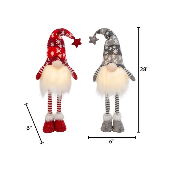 Set of 2 Silver and Red Christmas Lighted Gnome Figurines