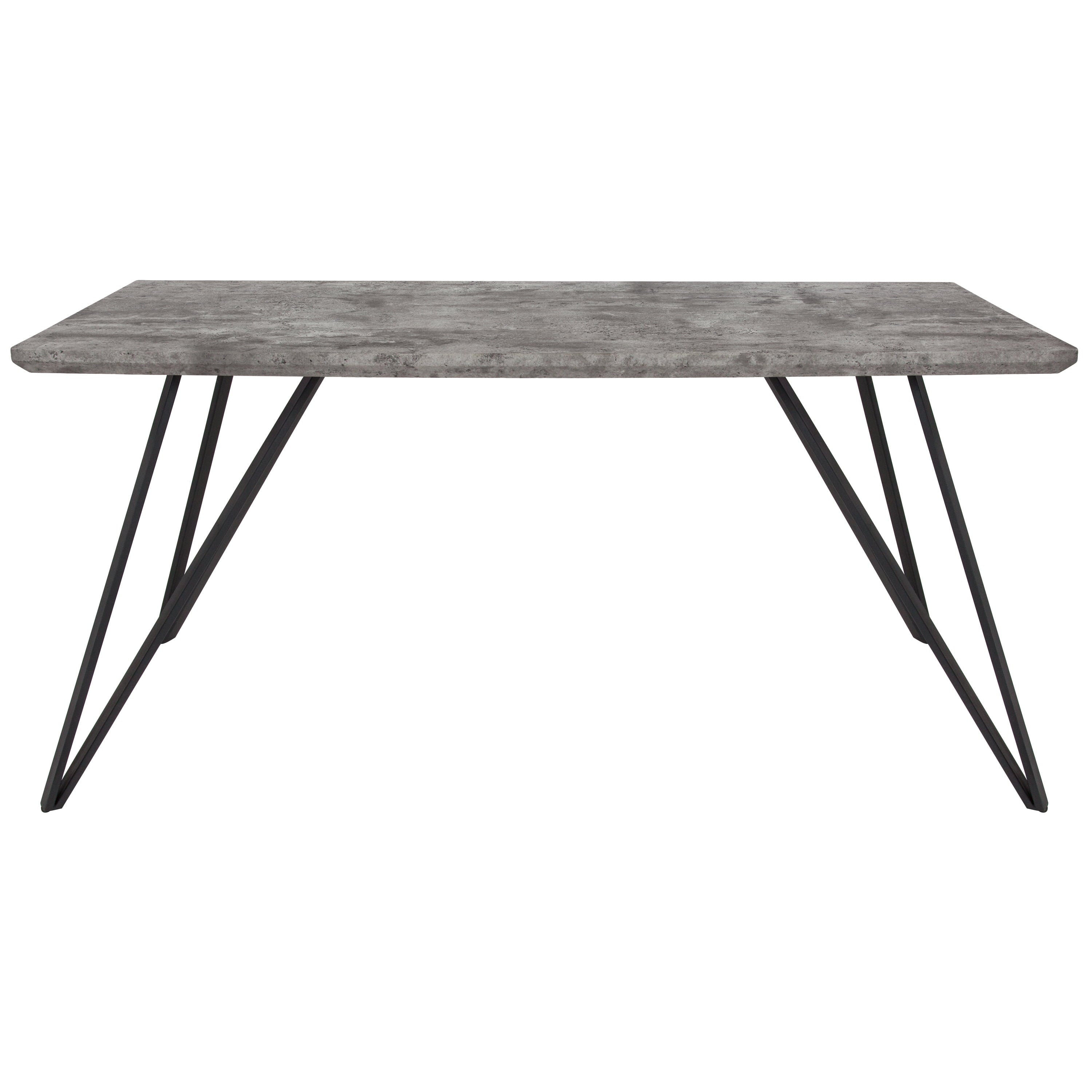 Merrick Lane Rectangular Dining Table Faux Concrete Finish Kitchen Table with Retro Hairpin Legs