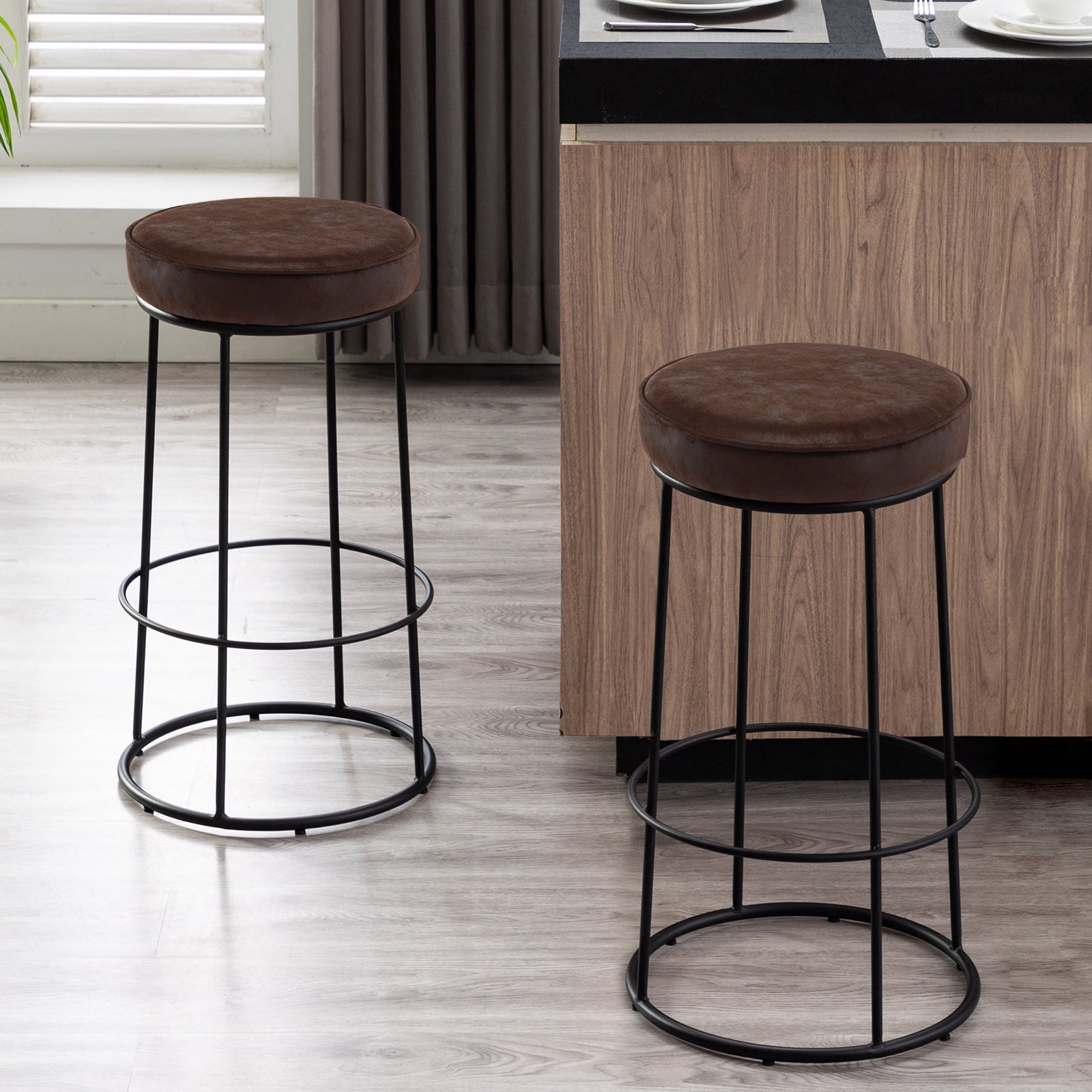 Duhome Bar Stools Counter Stools Set of 2 Pack Aged Fabric Modern Stools Counter Height for Breakfast Kitchen Island Bar 28 Inches Dark Brown