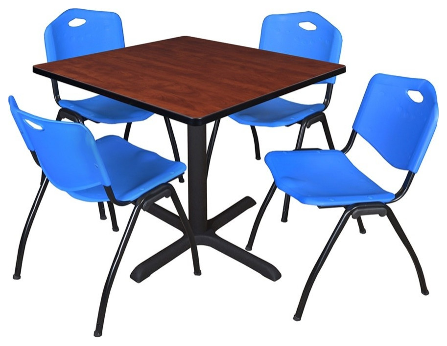 Cain 36 quotSquare Breakroom Table  Cherry and 4   x27M  x27Stack Chairs   Contemporary   Coffee Tables   by BisonOffice  Houzz