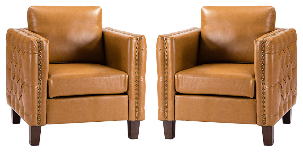 Wooden Upholstered Classic Club Chair  Set of 2   Transitional   Armchairs And Accent Chairs   by Karat Home  Houzz