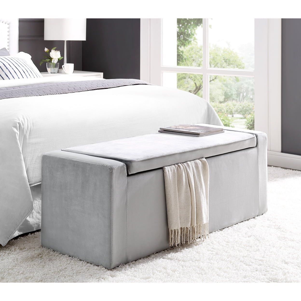 Carson Velvet Storage Bench-Shoe Storage-Upholstered-Living Room, Entryway, Bedroom-Inspired Home