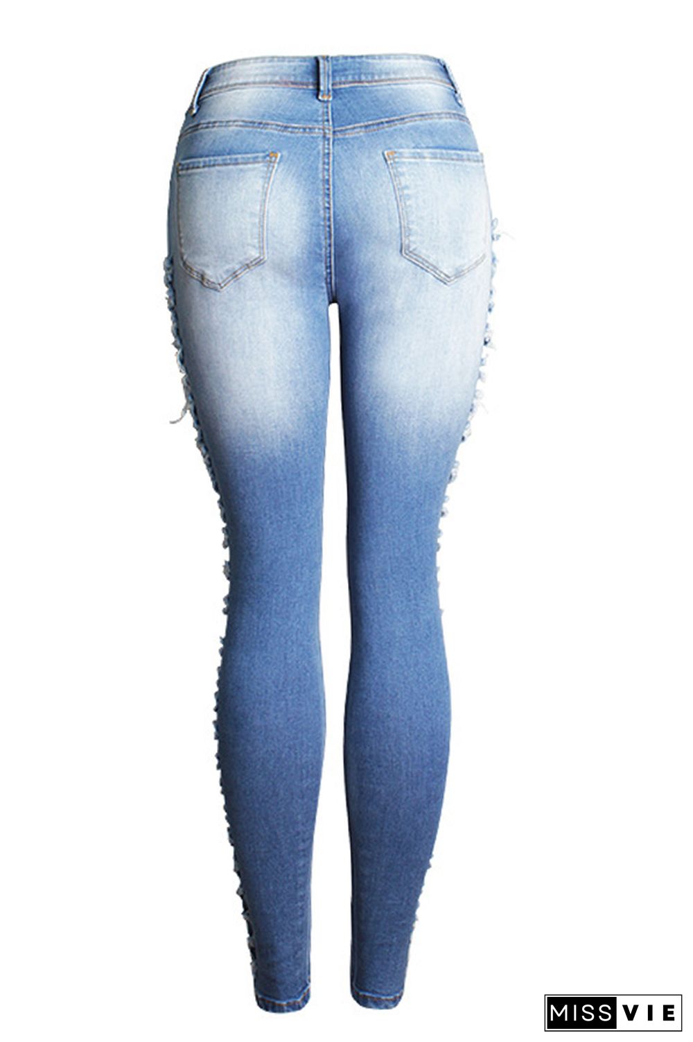 Blue Casual Broken Holes Jeans