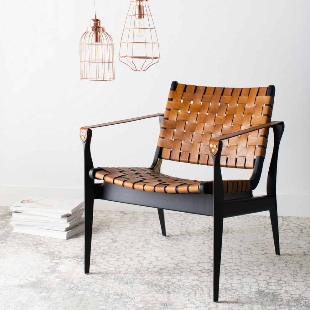 Conrad Leather Safari Chair Brown/Black   Midcentury   Armchairs And Accent Chairs   by V.S.D Furniture  Houzz