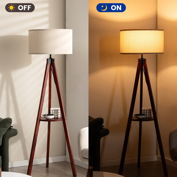 Costway 72548931 Tripod Floor Lamp Wood Standing L...