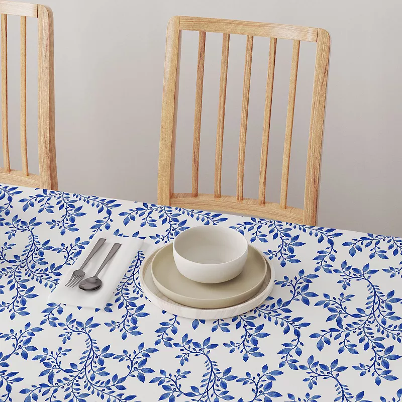 Square Tablecloth， 100% Polyester， 70x70， Swirly Blue Vines