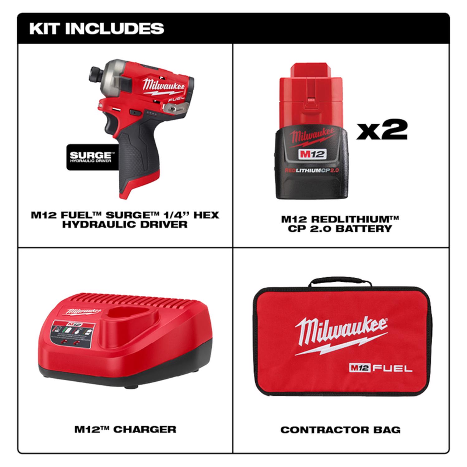 MW M12 FUEL SURGE 12 V 1/4 in. Cordless Brushless Hydraulic Impact Driver Kit (Battery \u0026 Char