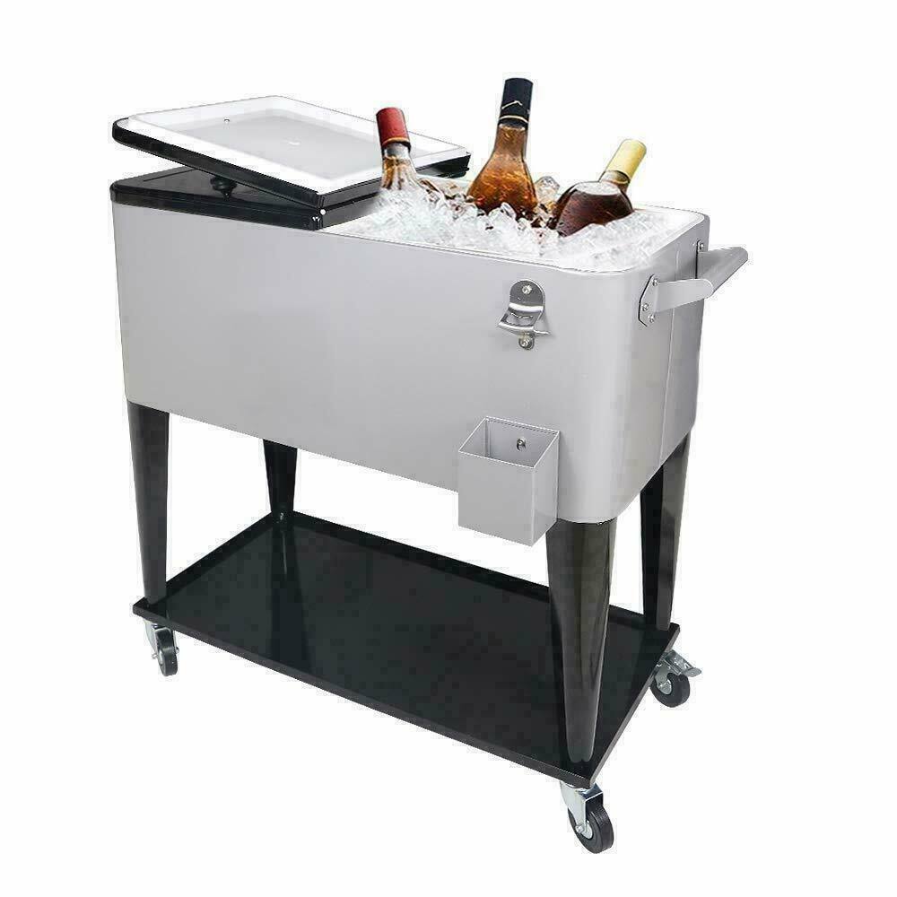 Movisa 80 qt. Outdoor Rolling Party Iron Spray Cooler Cart Ice Bee Chest Patio Warm Shelf Y-MVDOUTV