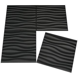 Art3dwallpanels Wave 19.7 in. x 19.7 in. Black PVC 3D Decorative Wall Panels for BathroomBedroom (12-pack) A10040BK