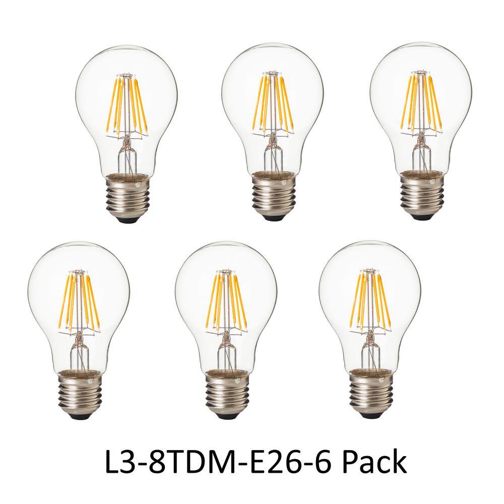 ARTIVA 75-Watt Equivalent E26 A19 LED Dimmable Filament Light Bulb Warm White (Set of 6) L3-8TDM-E26-27-5