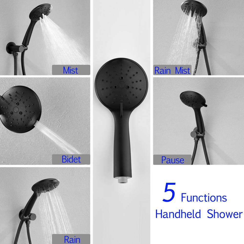 Boyel Living 5-Spray Patterns with 3.2 GPM 10 in. Wall Mount Dual Shower Heads with Rough-In Valve Body and Trim in Matte Black SMD-88040B-10