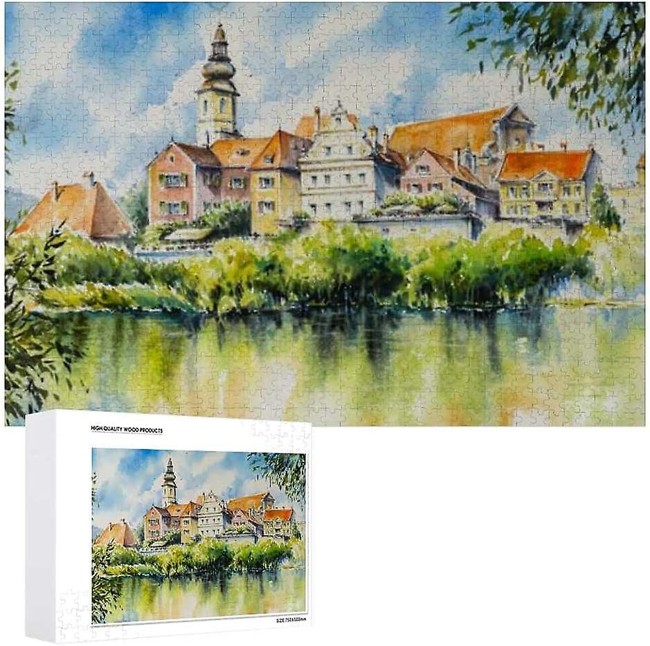 Colourlife Jigsaw Puzzles Artwork Gift For Adults Teens Frohnleiten City Above Mur River Wooden Puzzle Games 1000 Pieces， Multicolored