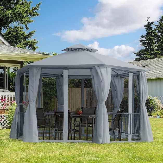 Outsunny 13 x27 X 13 x27 Outdoor Patio Gazebo Canopy Pavilion With Removable Mesh Netting Curtains Double Tiered Roof Uv Protection amp Large Floor Space