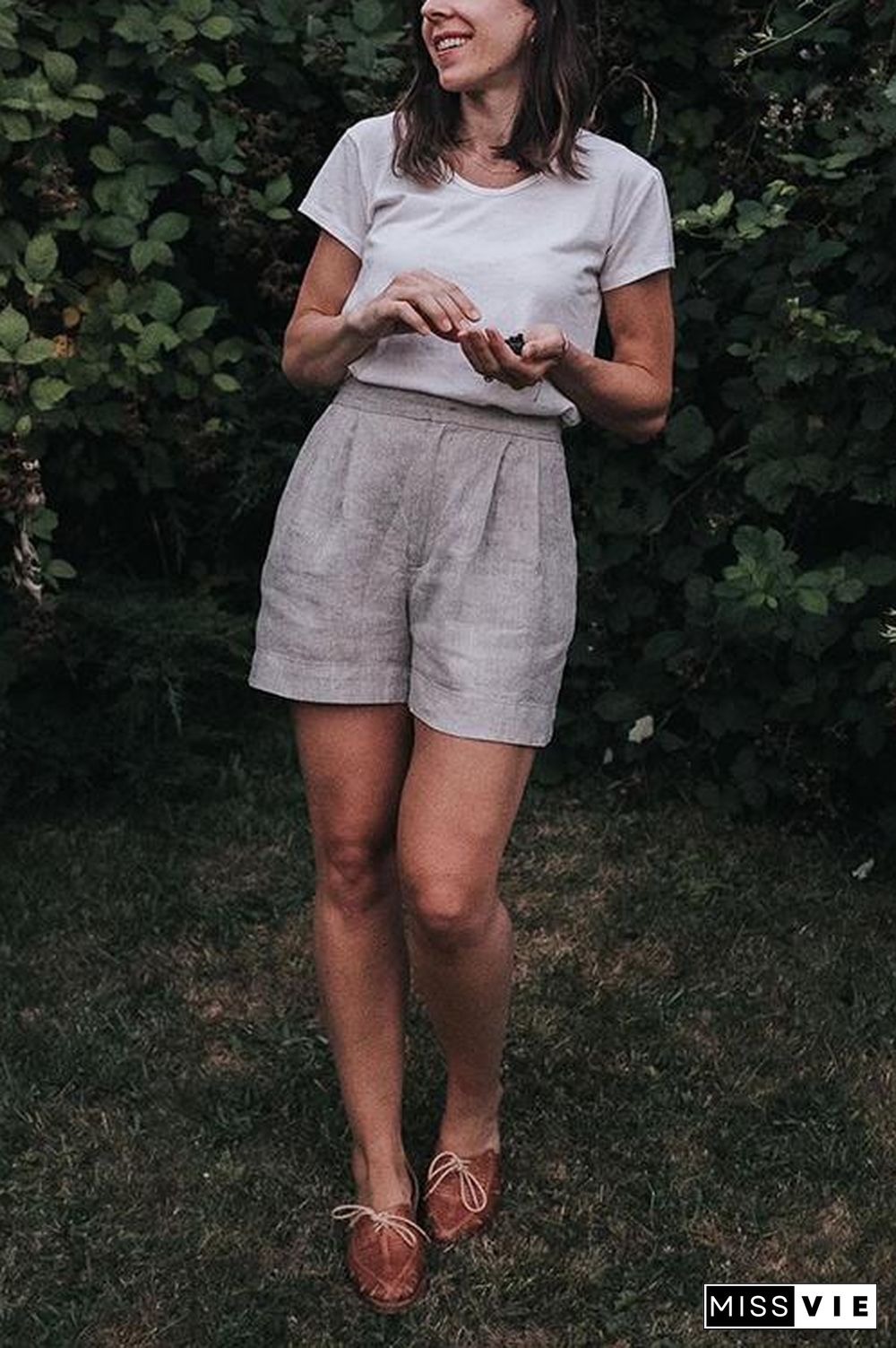 Solid Linen A Line Shorts